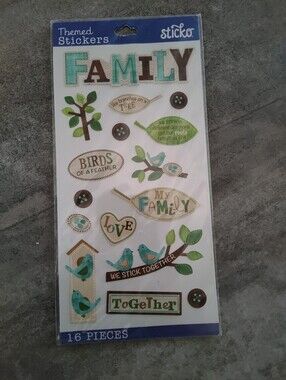 Sticko The Family Tree Themed Stickers 16pc Family Roots Birds Love Scrapbooking